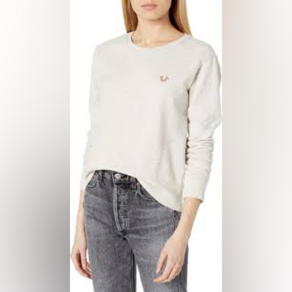 True Religion Beige Buddha Logo Hit In The Back Crewneck Sweatshirt Large Iconic